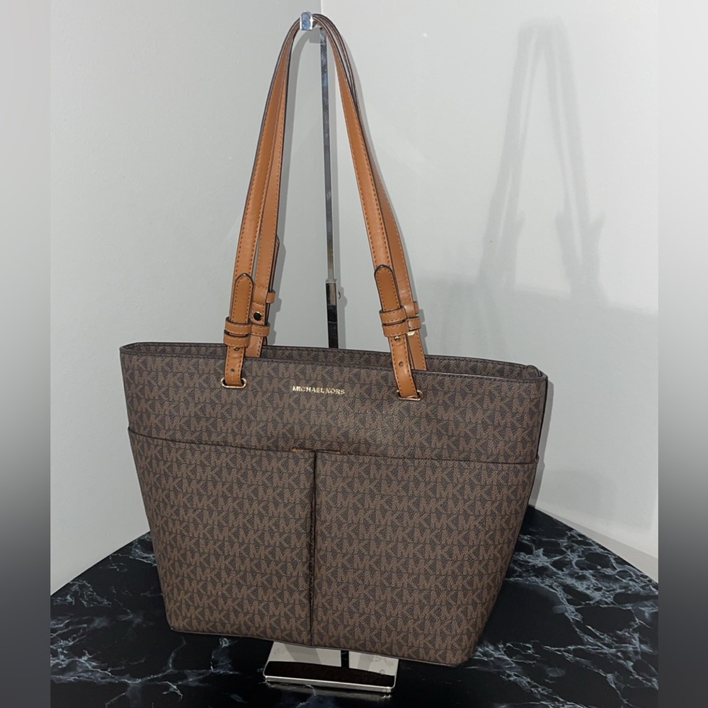 MICHAEL KORS Handbag Bedford Medium Brown Pocket Tote Bag AUTHENTIC MINOR DEFECT